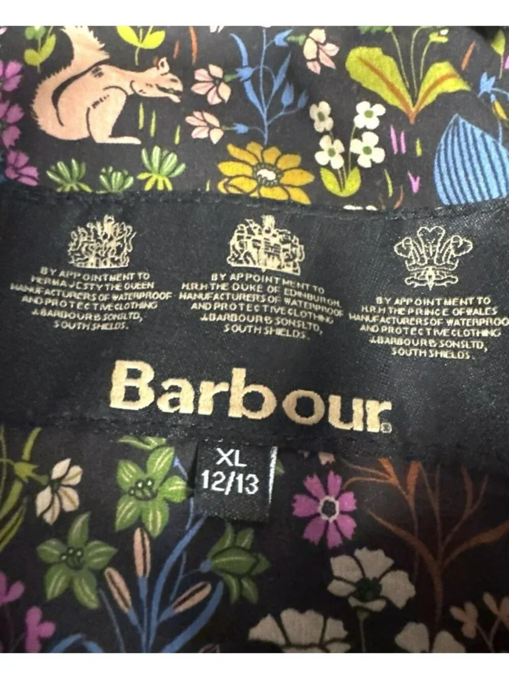 Barbour Kids XL 12/13 Beadnell Wax Jacket Colorblock Floral Woodland Lining - Picture 9 of 11
